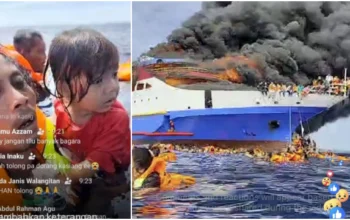 VIDEO!, Pahlawan di Tengah Kobaran Api: Pria Ini Selamatkan Anak Kecil dari Tragedi KM Barcelona V