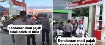 Viral! Video SPBU Dijaga Ketat Polisi: Kendaraan Mati Pajak Dilarang Isi BBM!