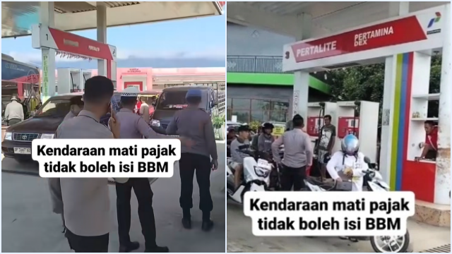 Viral! Video SPBU Dijaga Ketat Polisi: Kendaraan Mati Pajak Dilarang Isi BBM!