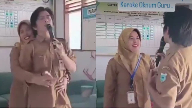 Viral! Video Sepasang Guru SD Bukan Suami Istri Pelukan, Karaoke Pakai Smart TV Pemberian Presiden Prabowo