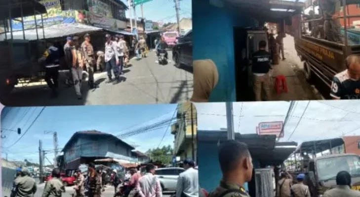 Satpol PP OKU Selatan Lakukan Penindakan PKL Membandel, Lapak di Trotoar dan Badan Jalan Ditertibkan
