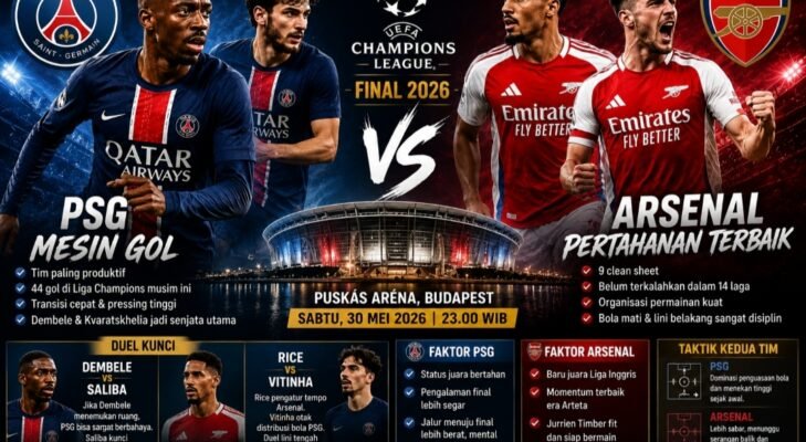 PSG vs Arsenal, Duel Serangan Tajam Kontra Pertahanan Solid